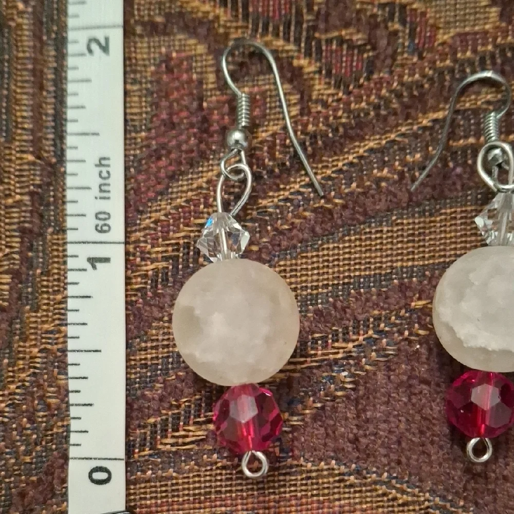 Elegant Red and White Beaded Earrings